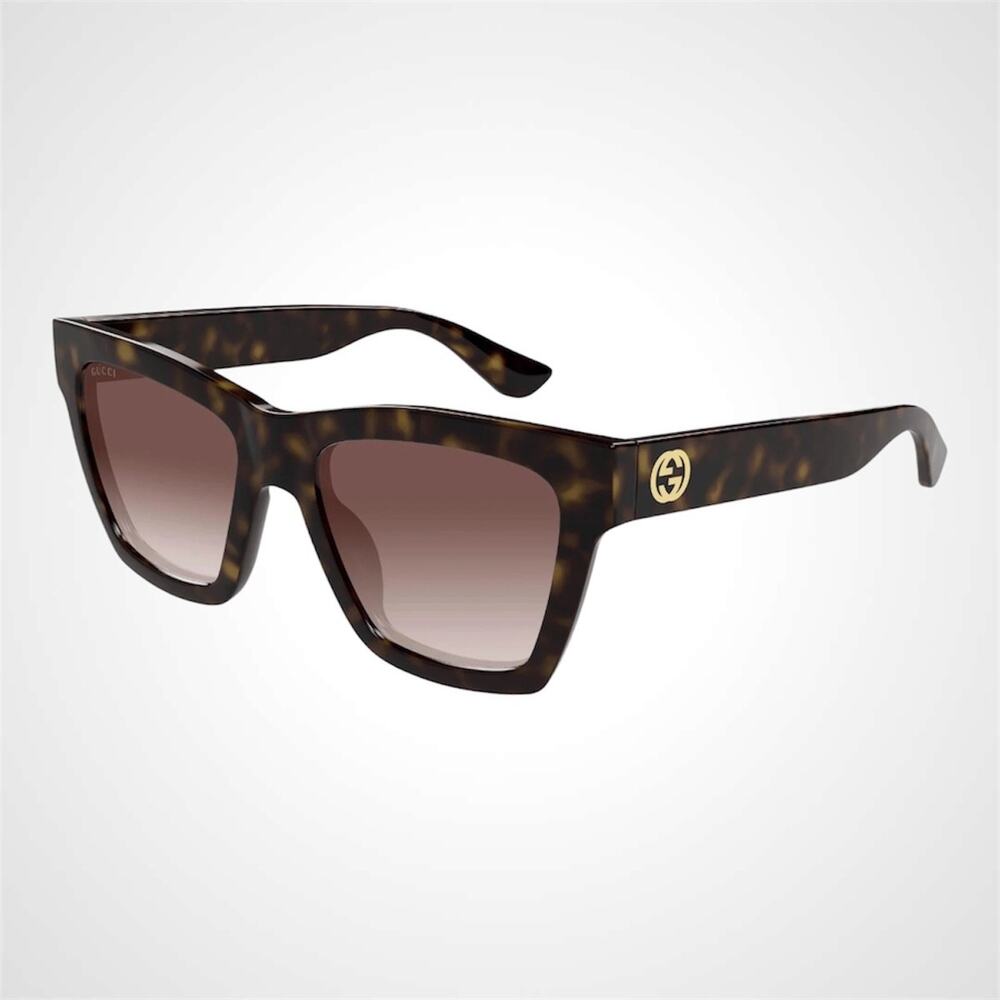 New GUCCI Sunglasses 54mm Square Brown Acetate Gold GG Logo Tortoise Shell - Picture 1 of 4